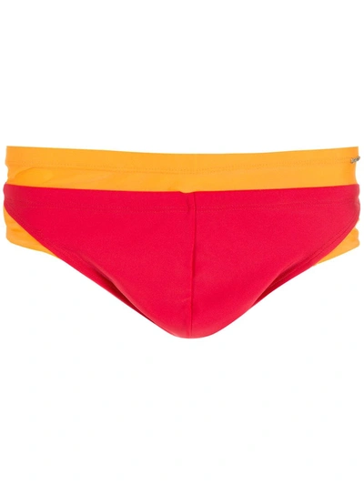 Shop Amir Slama Colour-block Swimming Trunks In Rot
