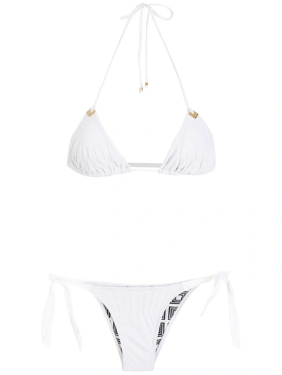 Shop Amir Slama Textured Triangle Bikini Set In Weiss