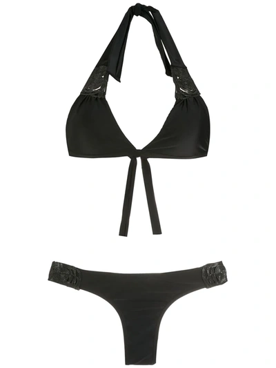 Shop Amir Slama Textured Halterneck Bikini Set In Schwarz