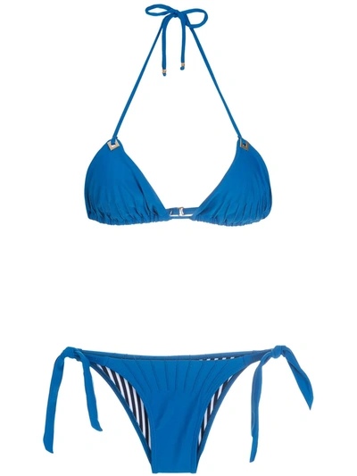 Shop Amir Slama Textured Triangle Bikini In Blau