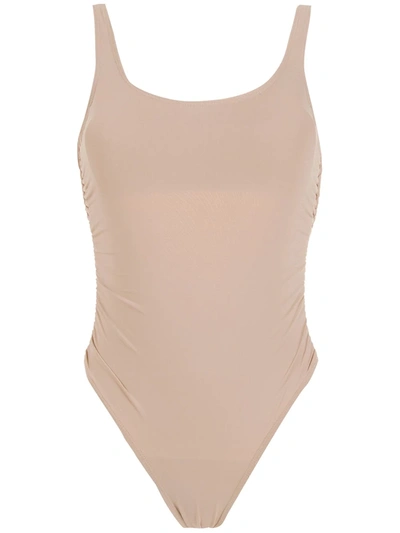 Shop Amir Slama Ruched-side Swimsuit In Nude