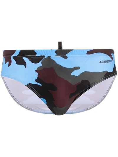 Shop Dsquared2 Camouflage-print Swim Trunks In Blau
