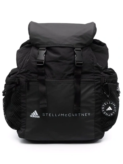 Shop Adidas By Stella Mccartney Logo-print Multi-pocket Backpack In Schwarz