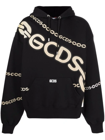 Shop Gcds Chain-link Logo-print Hoodie In Schwarz