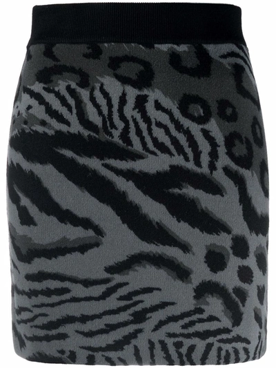Shop Kenzo Tiger-print Knitted Skirt In Grau