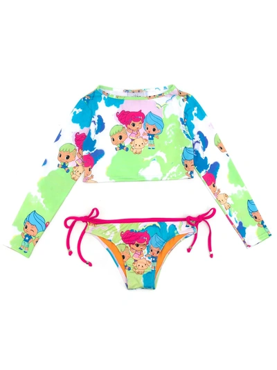 Shop Amir Slama Printed  + Chocolix Long Sleeves Bikini Set In Multicolour