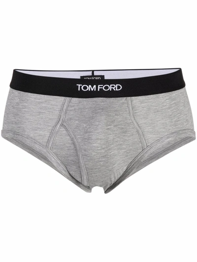 Shop Tom Ford Logo-waistband Briefs In Grey