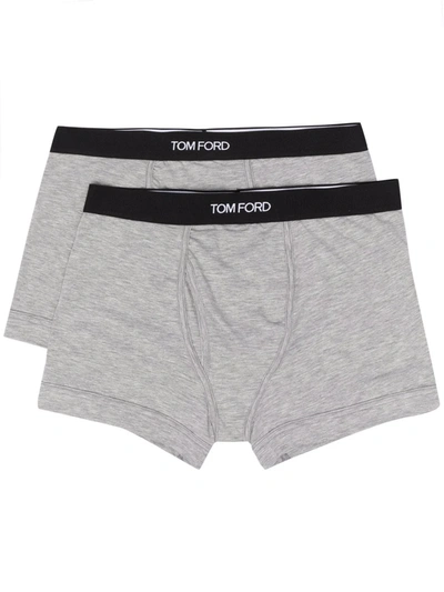 Shop Tom Ford Logo-waistband Boxer Briefs (pack Of 2) In Grey