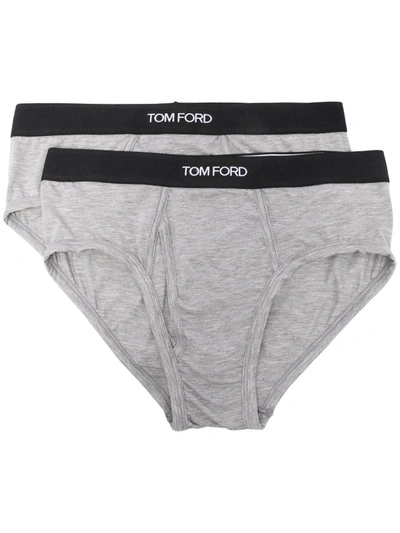 Shop Tom Ford Logo-waistband Briefs (pack Of 2) In Grey