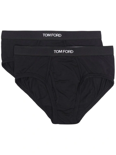 Shop Tom Ford Logo-waistband Briefs (pack Of 2) In Black