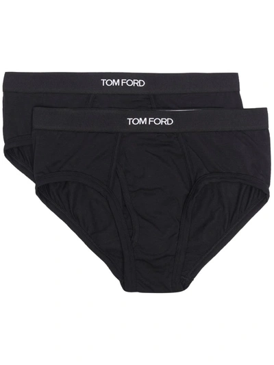 Tom Ford Two-pack Stretch Cotton And Modal-blend Briefs In Black