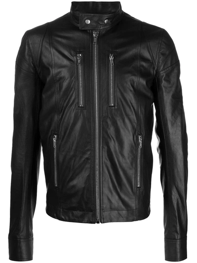 Shop Rick Owens Black Leather Biker Jacket