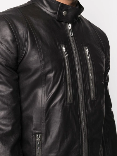 Shop Rick Owens Black Leather Biker Jacket
