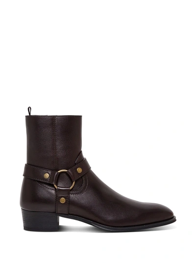 Shop Saint Laurent Wyatt Ankle Boots In Brown Leather
