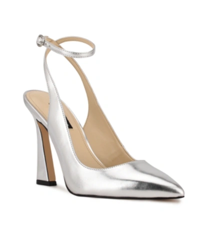 Shop Nine West Women's Tabita Ankle Strap Dress Pumps Women's Shoes In Silver