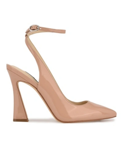 Shop Nine West Women's Tabita Tapered Heel Pointy Toe Dress Pumps In Medium Natural Patent