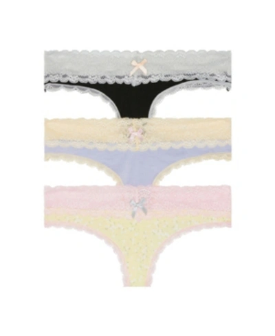 Shop Honeydew Women's Ahna Thong, Pack Of 3 In Black, Cove, Zest Ditsy