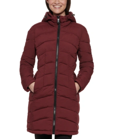 Calvin Klein Women's Hooded Stretch Packable Puffer Coat, Created For  Macy's In Oxblood | ModeSens