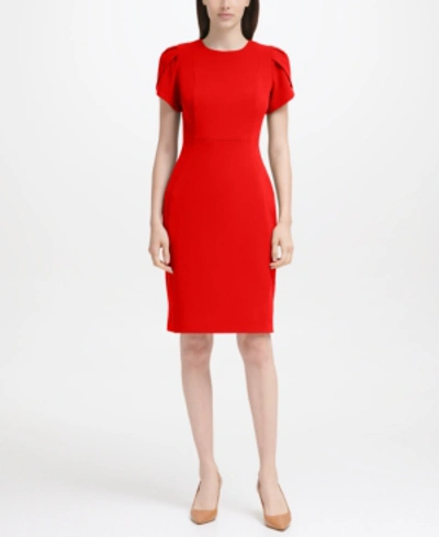 Shop Calvin Klein Tulip-sleeve Sheath Dress In Red