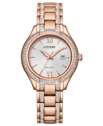 Shop Citizen Eco-drive Women's Silhouette Crystal Rose Gold-tone Stainless Steel Bracelet Watch 30mm In Pink Gold-tone