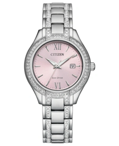 Shop Citizen Eco-drive Women's Silhouette Crystal Stainless Steel Bracelet Watch 30mm In Silver-tone