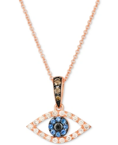 Le Vian Blueberry Sapphire (1/20 Ct. T.w.) & Diamond (1/5 Ct. T.w.) Evil Eye 18" Pendant Necklace In Rose Go In Blueberry Sapphire