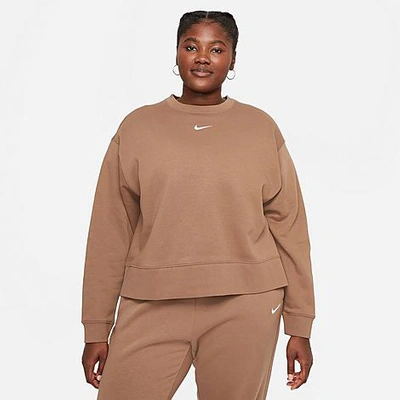 Shop Nike Women's Sportswear Collection Essentials Oversized Fleece Crewneck Sweatshirt In Archaeo Brown/white