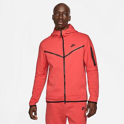 Shop Nike Men's Sportswear Tech Fleece Taped Full-zip Hoodie In Lobster/black