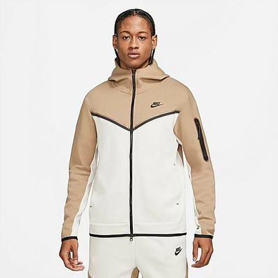Shop Nike Men's Sportswear Tech Fleece Taped Full-zip Hoodie In Sandalwood/light Bone/black