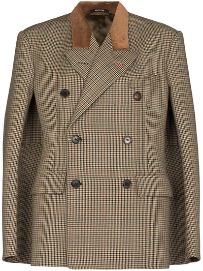 Shop Maison Margiela Micro Houndstooth Pattern Blazer Jacket In Brown