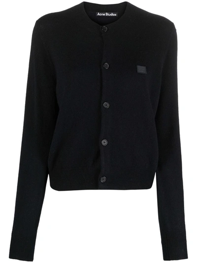 Shop Acne Studios Face-patch Wool Cardigan In 黑色
