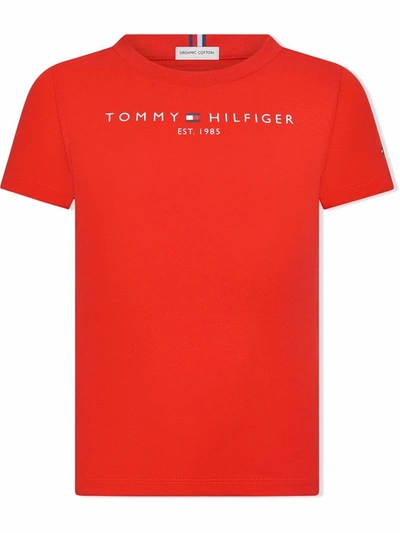 Shop Tommy Hilfiger Junior Logo-print Organic Cotton T-shirt In 红色