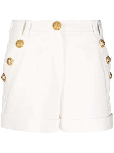 Shop Balmain High-waisted Button-detail Shorts In 白色