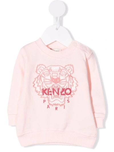 Shop Kenzo Embroidered-logo Cotton Sweatshirt In 粉色