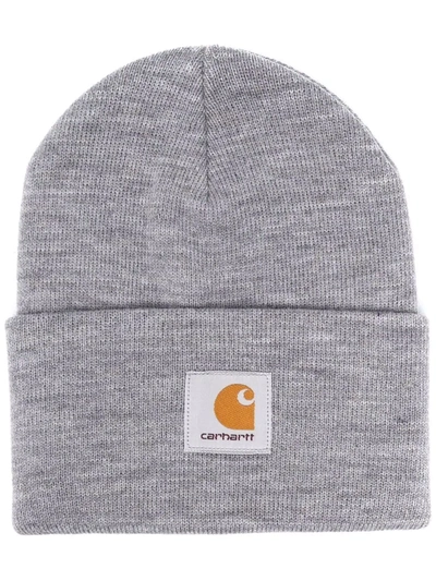 Shop Carhartt Logo Patch Knitted Beanie In 灰色