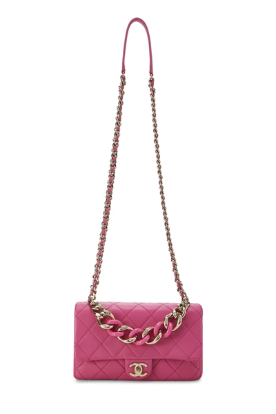 CHANEL Lambskin Quilted Pearl Chain Flap Bag Pink 454891