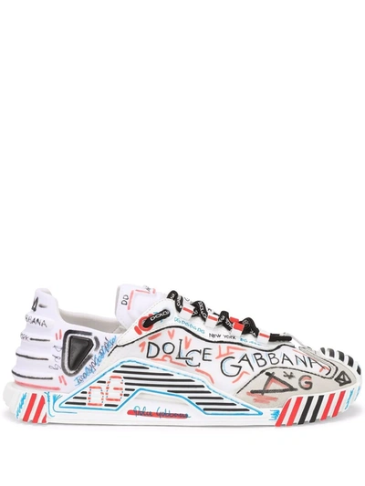 Shop Dolce & Gabbana Graffiti Logo Print Sneakers In White