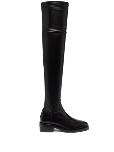 Shop Valentino Rockstud Thigh-high Boots In Black