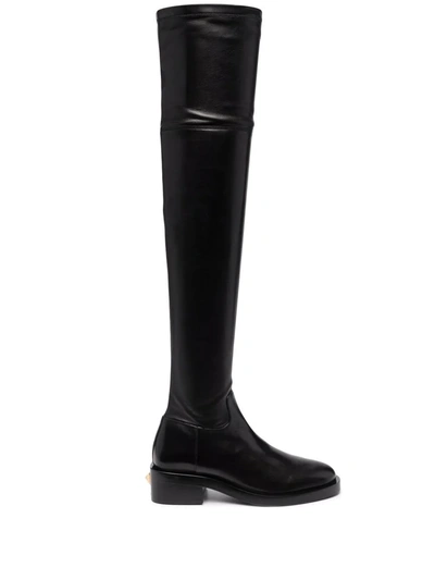Valentino Rockstud Thigh-high Boots In Black