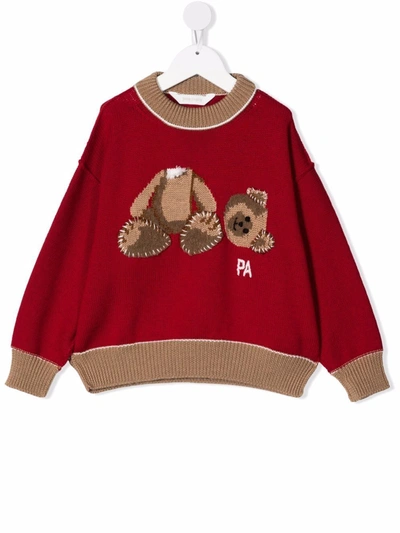 Shop Palm Angels Teddy Bear-motif Intarsia-knit Jumper In Red