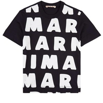 Shop Marni Navy Logo Branded T-shirt