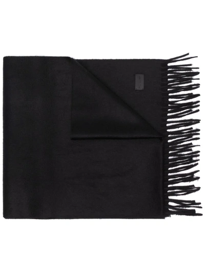 Saint Laurent Logo Patch Fine Knit Scarf In Schwarz