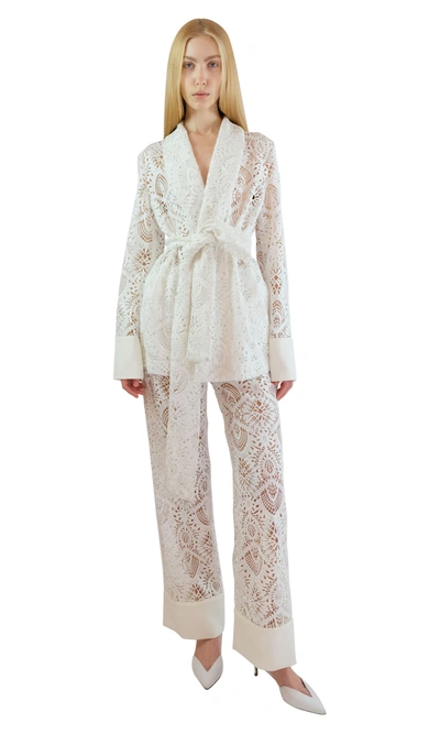 Shop Sara Battaglia Mono Breast Jacket White Lace