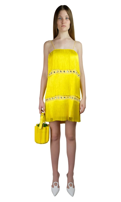Shop Sara Battaglia Yellow Fringed Dress