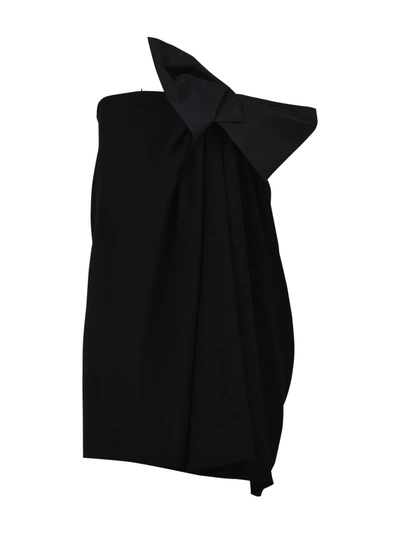 Saint Laurent Bow-embellished Strapless Crepe Dress In Black