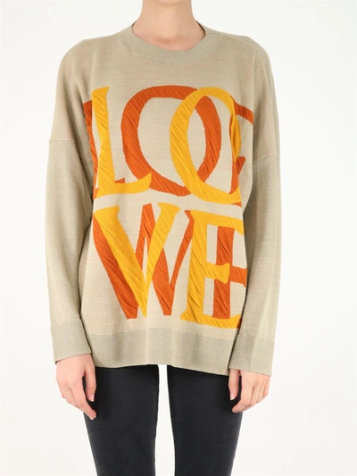 Shop Loewe Love Jaquard Sweater In Beige