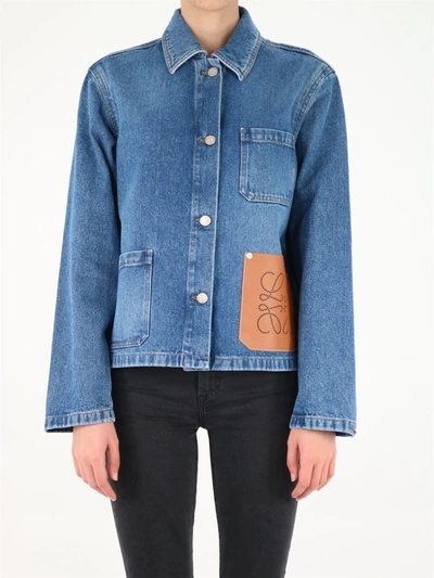 Shop Loewe Anagram Short Jacket In Cotton In Blue