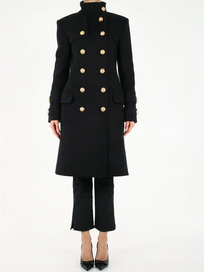 Shop Balmain Black Double-breasted Coat