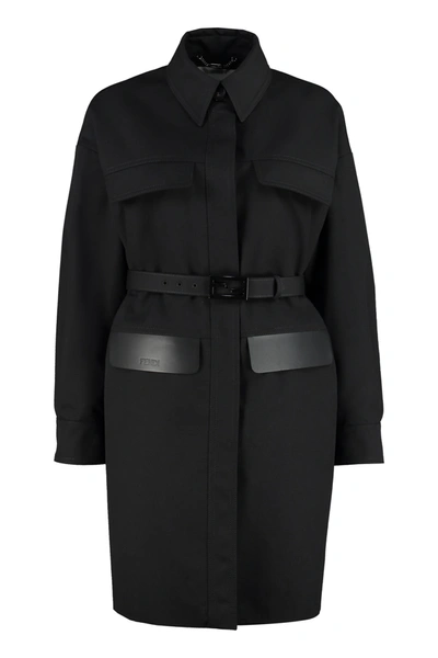 Shop Fendi Belted Overcoat In Black
