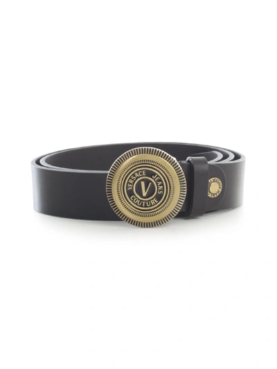 Shop Versace Jeans Couture Printed Belt W/buckle In Black